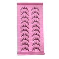Detailed display of 10 pairs of natural black eyelashes on a pink display stand - Curled Style (202)