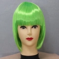 Short bright green bob wig with flat bangs for girls and women on model head - Green