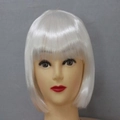 Short white bob wig with straight bangs for girls, made of high-gloss synthetic fiber - White