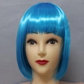 Short bright blue bob wig with straight bangs for kids and students in high gloss finish - Sky Blue
