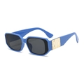 Koningsblauwe vierkante zonnebril met brede gouden metalen veren en donkere glazen - Blauw Frame Zwart Grijze Lenzen