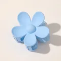 Macro view of matte light blue flower hair claw clip with smooth five-petal design - Matte Flower Hair Clip - Sky Blue
