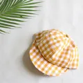 Cappellino da sole a quadretti gialli e bianchi in cotone per bambini con fori - Giallo
