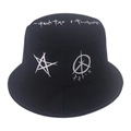 Stylish black bucket hat featuring white graffiti star and streetwear doodle patterns - 58cm / Black