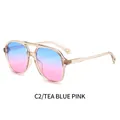 Double bridge aviator sunglasses with tea frame and blue pink gradient lenses - Tea Frame Blue Pink Gradient Lenses