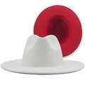 Classic fedora hat in white and red contrast wool felt with jazz style silhouette - White (Red Lining)