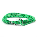 Green nautical braided rope bracelet with a polished silver fish hook metal clasp - Green Black Dots / Silver Hook