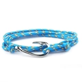 Blue braided nautical bracelet with silver fish hook clasp on a clean white background - Blue Orange White / Silver Hook
