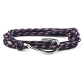 Nautical braided rope bracelet with silver metal fish hook clasp in red, white and blue - Blue Red White Gray / Silver Hook