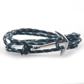Detail of nautical braided rope bracelet in black and blue with silver anchor clasp - Black Blue Polka Dots