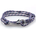 Handmade nautical anchor rope bracelet with silver fish hook clasp in red white and blue - Royal Blue
