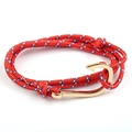 Nautical anchor bracelet with red white blue woven rope and golden metal hook clasp - Red/White/Blue Mixed-Gold Fishhook