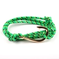 Detail of green woven paracord nautical bracelet with rose gold fish hook clasp - Green-Rose Gold Fishhook