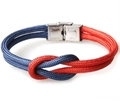 Dual-tone navy blue and red paracord bracelet with stainless steel buckle and heart knot - Navy Blue + Red