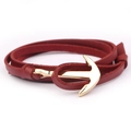 Bracciale multistrato in pelle rossa con chiusura ad ancora dorata lucida per uomo e donna - Borgogna