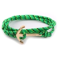 Detail of green and black nylon rope bracelet with gold viking anchor clasp - GA-05 Green Black Yellow Rope With Gold Anchor