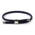 Adjustable navy blue Milan cord bracelet with silver stainless steel anchor clasp - Navy Blue