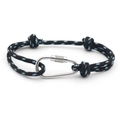 Handwoven black paracord bracelet with blue spots and functional metal carabiner - No. 03 Black with Blue & White Dots