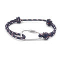 Blue RPET braided rope bracelet with red accents and silver climbing buckle clasp - No. 10 Blue with Red & White Dots