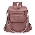 Mochila vintage rosa palo con correa tejida de colores y colgante de flecos elegante - Rosa