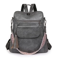 Mochila vintage gris para mujer en cuero sintético con correa colorida y borla - Gris