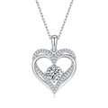 Collier en argent S925 avec pendentif double cœur et un moissanite de 1,2 carat brillant - Argent 925 / Plaqué Or Blanc K (Pendentif Avec Chaîne)