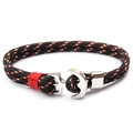 Braided black nautical paracord bracelet with red accents and silver anchor buckle - Solid Black