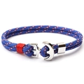 Blue nautical anchor bracelet made of 550 paracord with silver metal clasp fastener - Blue with Red White Pattern