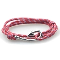 Detailed view of red nautical braided rope bracelet with blue accents and metal anchor hook - Red Spotted