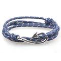 Detail of blue paracord braided bracelet with silver metal fish hook anchor clasp - Royal Blue