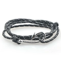Detail of nautical multi-layer rope bracelet with silver anchor fish hook clasp - Black Spotted