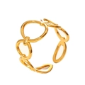 Detailed macro view of an 18k gold plated chain link ring with an adjustable open band - Style 6/Interwoven Chain