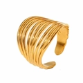 Macro detail of multi-layered 18k gold plated ring with adjustable open back band - Style 1/Multi-layer Coil