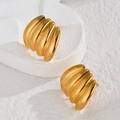 Irregular textured gold flower stud earrings with a multi-layer metallic design - Ribbed Semi-Circle Style (JZE849-02) / Gold