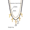 Detailed size specifications for double-layered beaded necklace with gold cross charms - Cross / Black Gold