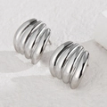 Minimalist silver pleated shell style stud earrings in premium stainless steel - Ribbed Semi-Circle Style (JZE849-01) / Silver