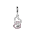 Intertwined silver double heart pendant with pink and white crystals for DIY bracelets - Silver