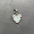 Lava drip heart pendant in silver with iridescent opal stone for DIY jewelry - Lava Molten Heart Opal Pendant