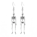 Silver skull skeleton dangle earrings with punk style and movable joints for Halloween - Full Body Skeleton Hooks / Antique Silver