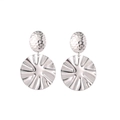 Silver hammered geometric earrings featuring double layered oval and round wrinkled discs - Double Layer Hammered Style Silver (4251)