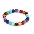 Detailed shot of rainbow beaded bracelet with silver spacers and elastic cord - Colorful Elastic Beaded Style (BR18Y0121)