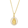 Collana con medaglione ovale della Vergine Maria placcato oro e bordo in cristalli - Oro
