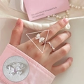 Vintage zilveren ringenset met holle bloemstrik en paars-roze hart edelstenen - Roze Paarse Gem Boog Hart Set(JZ7239)