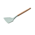 Single light green silicone spatula with ergonomic wooden handle and hanging hole - Solid Turner
