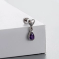 Titanium steel heart stud earring with purple pear-cut zircon on white geometric background - Heart Purple Waterdrop Pendant Style (A27-6#)