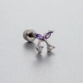 Elegant butterfly titanium steel stud earring with purple and clear zircon stones - Purple Bow Style (A27-1#)
