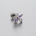 Titanium steel cartilage stud earring with purple and white zircon flower design - Purple Zircon Flower Style (A27-4#)
