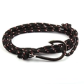 Nautical black braided rope bracelet with silver metal fish hook clasp and red-white accents - Black Pattern