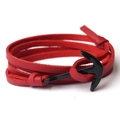 Bracelet multicouche en cuir rouge avec fermoir ancre noir pour hommes et femmes - Cuir Rouge - Ancre Noire