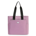 Macro detail of lotus pink oxford tote bag showing silver logo and durable fabric texture - Pink